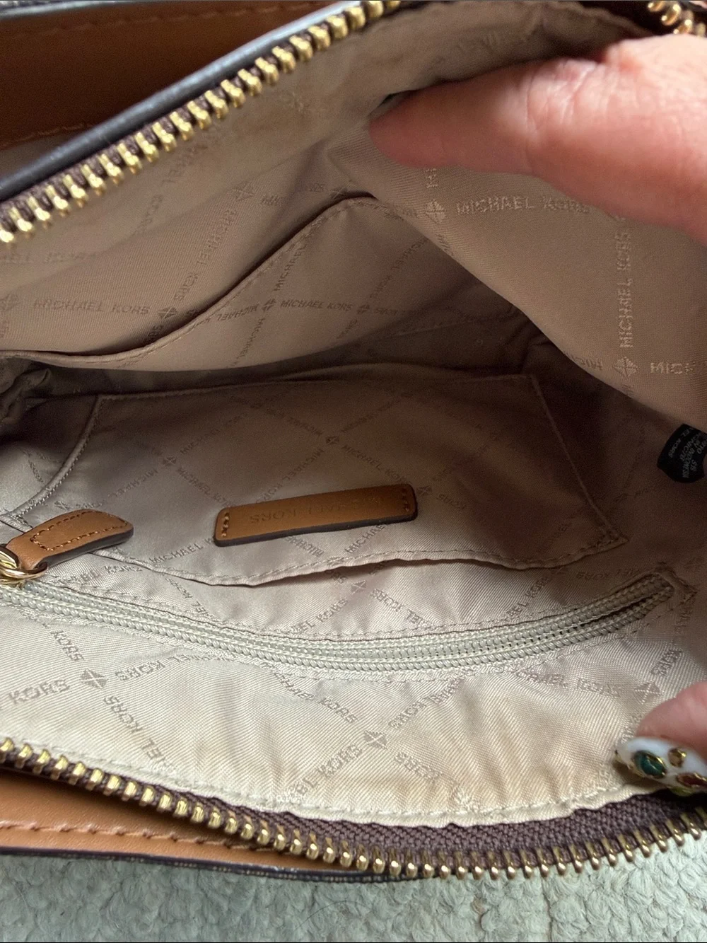 Michael Kors Brown and Tan Logo-Print Shoulder Bag